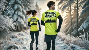 Penkridge Runners - Members running through a snowy woodland.